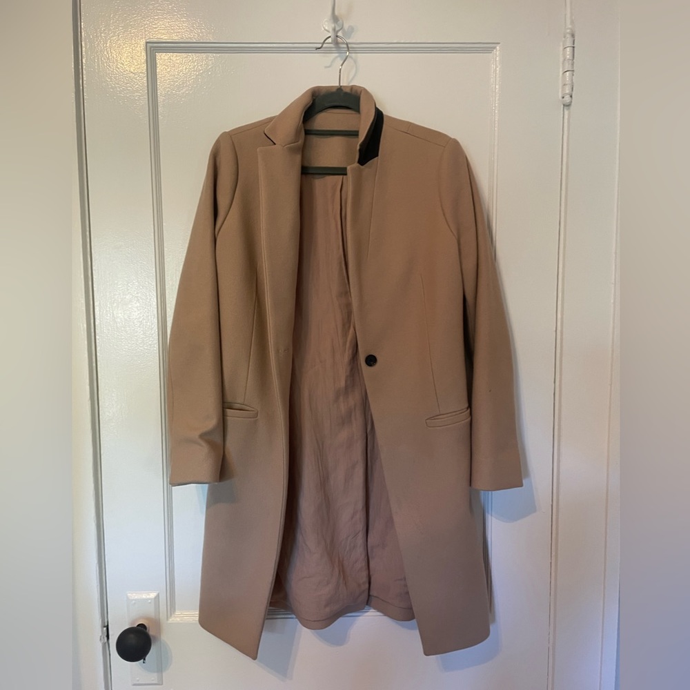 ALLSAINTS womens tan coat with leather detail